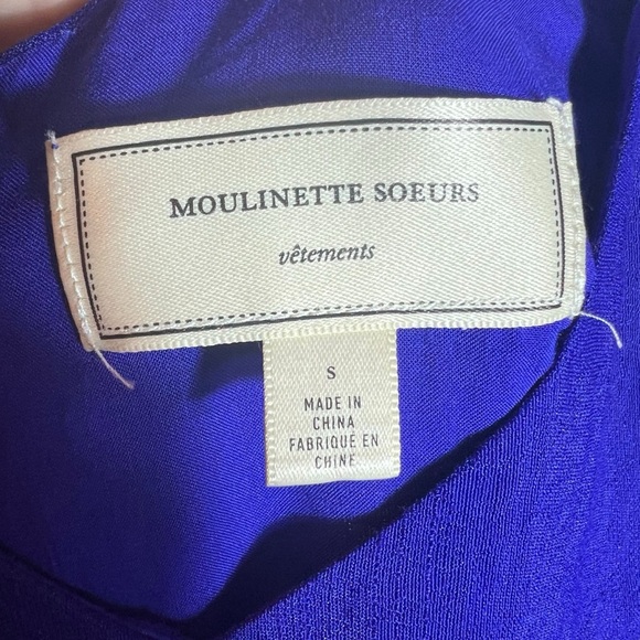 Moulinette Soeurs Anthropologie Carina Open Shoulder Blue Dress, Small - Picture 8 of 14